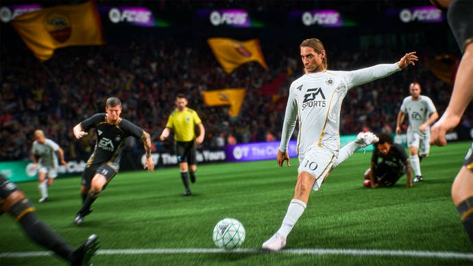 Francesco Totti shapes to strike the ball in EA Sports FC 26.